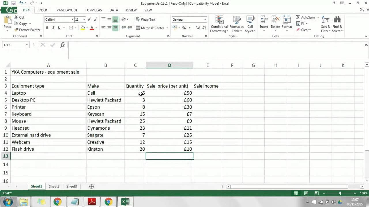 Task 2 of ICT L1 Functional Skills EXCEL 