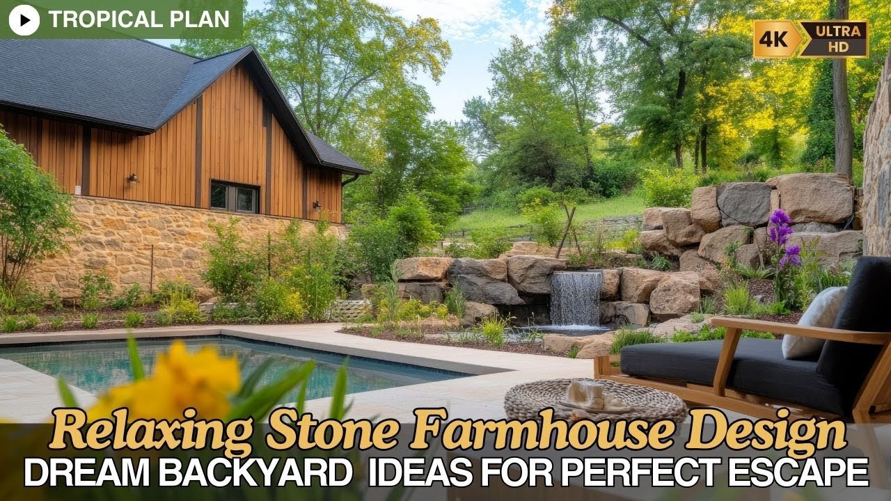 Relaxing Stone Farmhouse with Dream Backyard Design Ideas for Your Perfect Escape