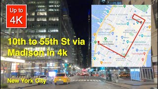 Driving New York City 10th Ave to Madison North 4K (No Sound)