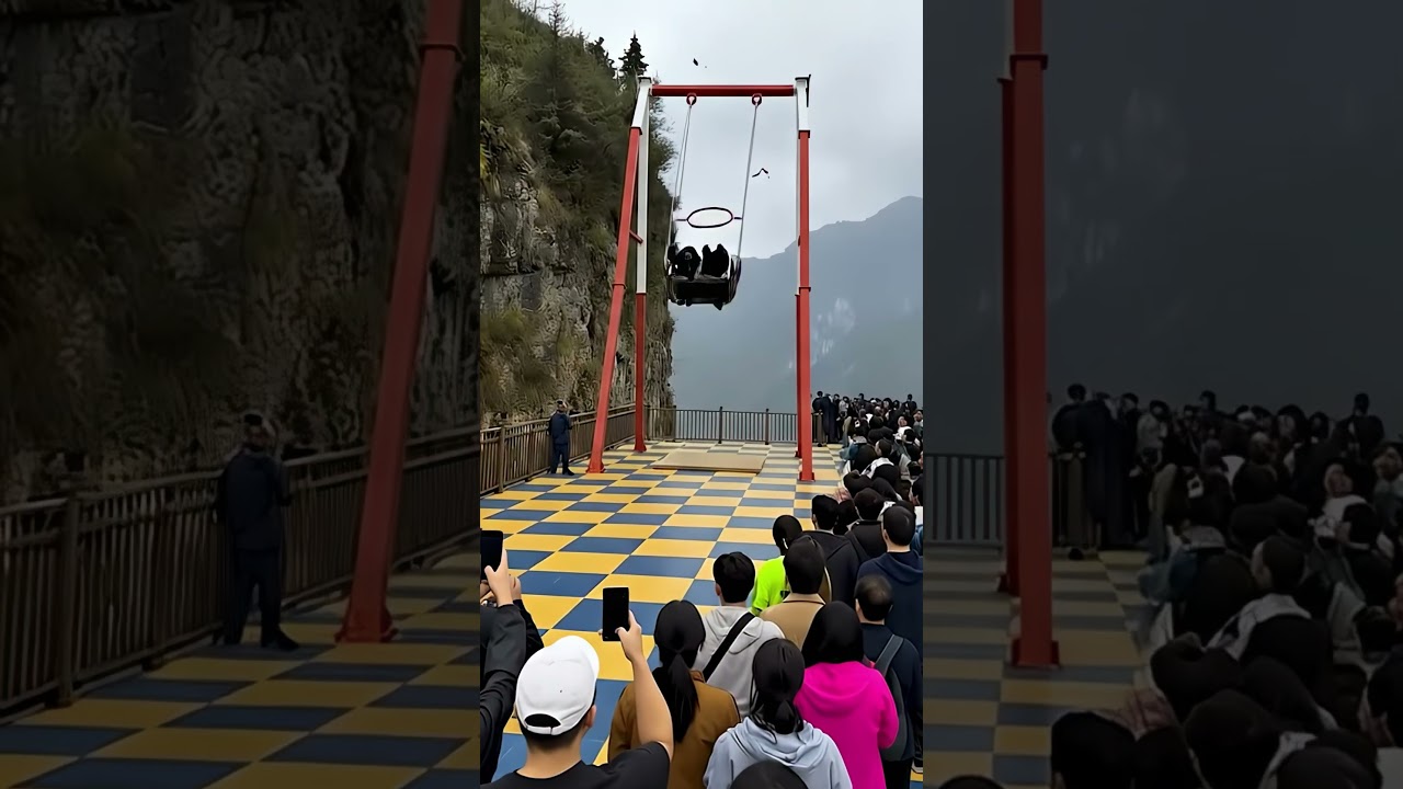 ⚠️ Giant Swing Ride Disaster: Cliffside Thrill Malfunction & Panic!