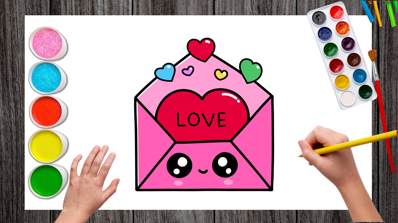 How to Draw a Cute Heart Letter with Love | Envelope Drawing | Valentine Drawing | Love Card 