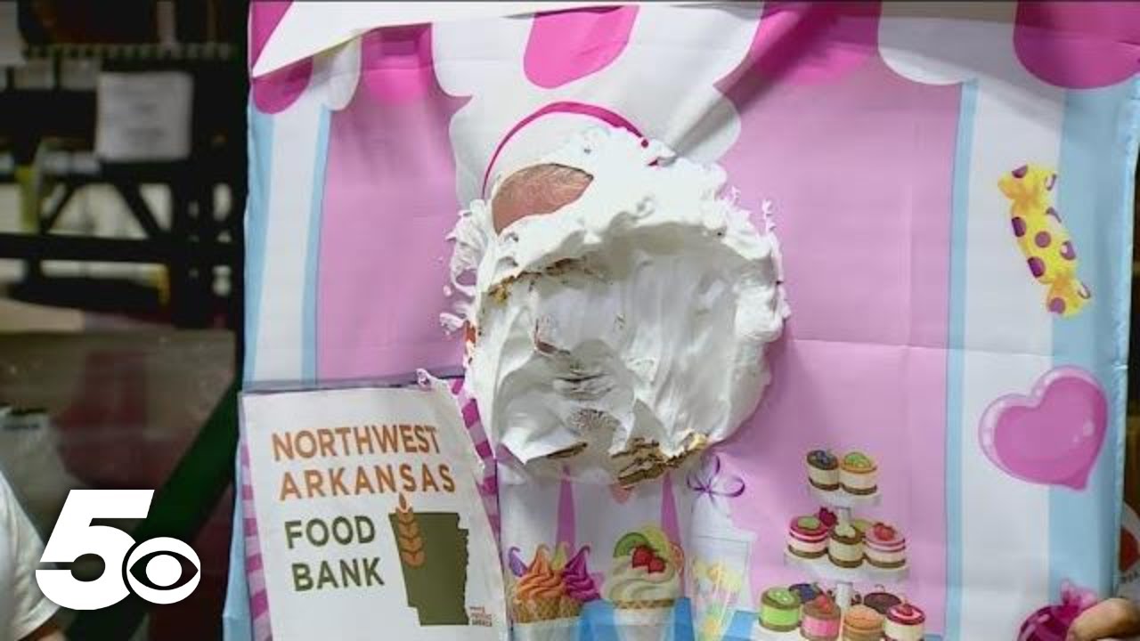 NWA Food Bank holds 'pie in the face' competition - YouTube