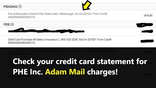 Charge on credit card made by PHE Inc. Adam Mill Hillsborough NC - what is this transaction
