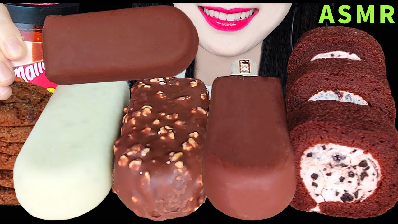 ASMR HERSHEY'S CHOCOLATE ICE CREAM 허쉬 아이스크림과 롤케이크 먹방 COOKIE & CREAM ROLL CAKE MUKBANG EATING SOUNDS