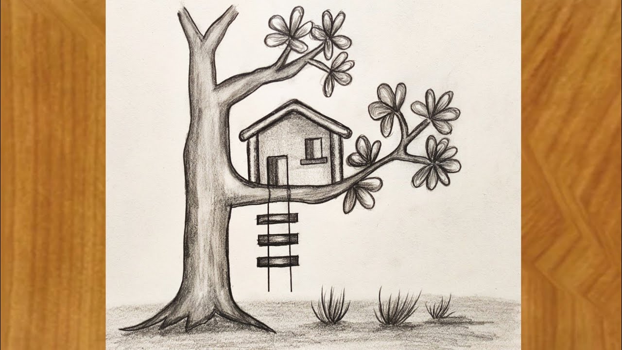 رسم سهل | تعلم رسم منظر طبيعي بقلم الرصاص | رسم سهل للمبتدئين