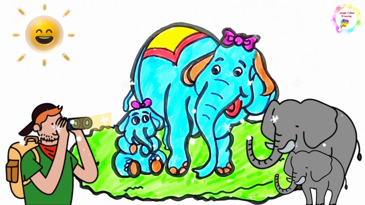 How to draw Mommy Elephant with Baby Elephant easy for kids YouTube