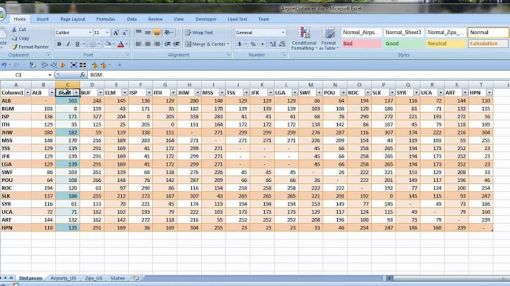 Excel VLOOKUP to Calculate Distances using Latitude & Longitude