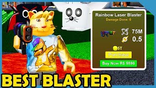 Buying The Max Power Rainbow Laser Blaster In Roblox Pew Pew Simulator