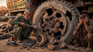 Dangerous Broken Wheel Repair | Pakistani Truck Workshop Amazing Work
