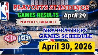 NBA STANDINGS PLAYOFFS APRIL 29 | NBA GAMES SCHEDULE APRIL 30, 2026 | NBA PLAYOFFS BRACKET 2026