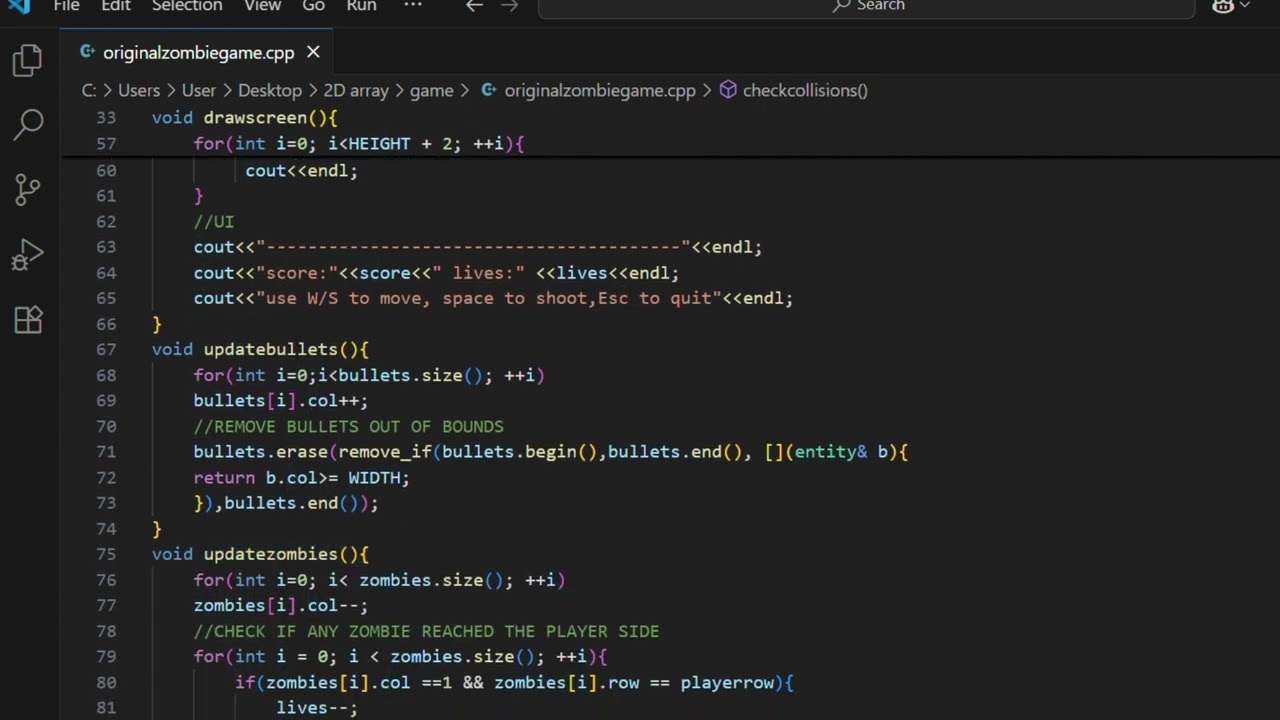 Zombie Terminal Defence Console Based Game| Space Shooter Game in C++