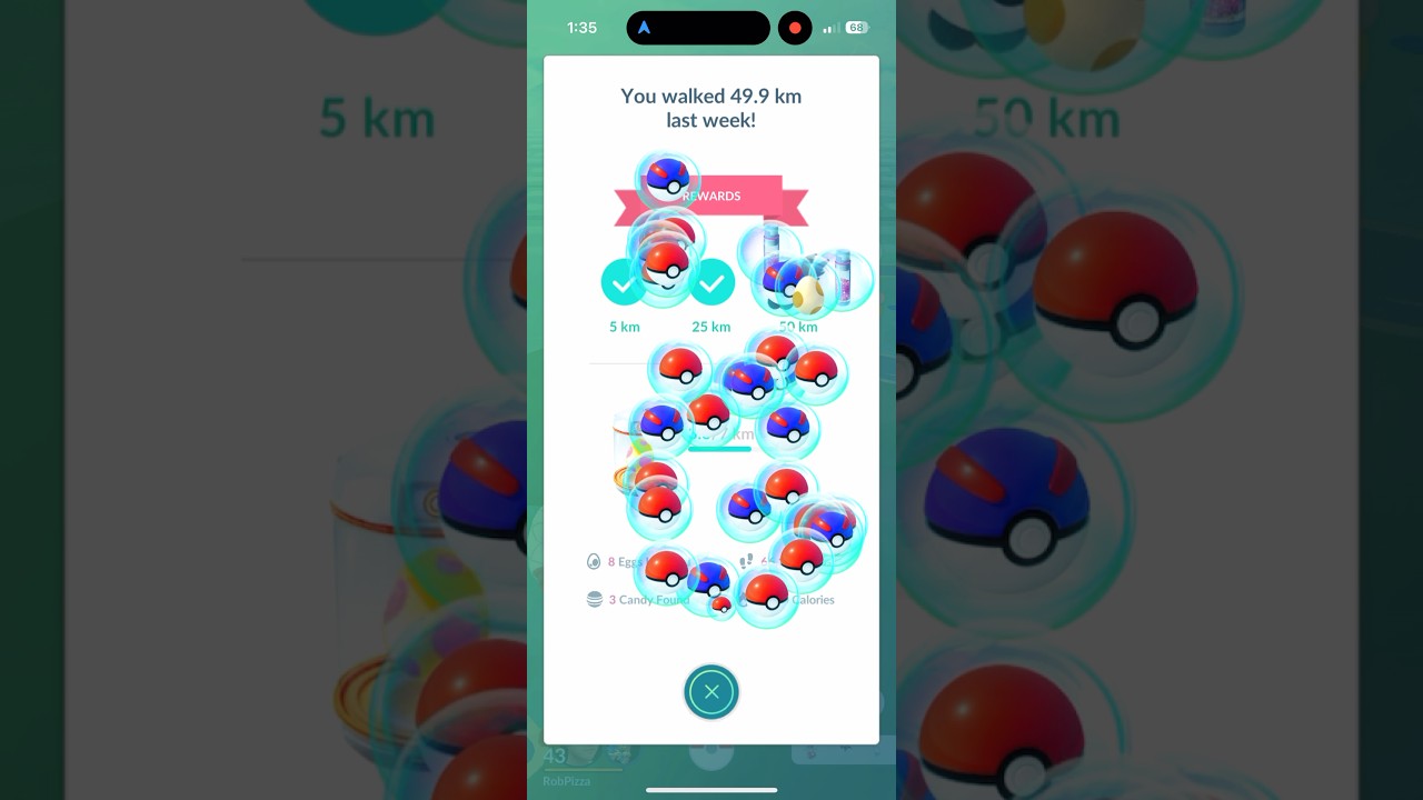 Pokémon GO Adventure Sync Rewards • 49.9 km Walked - September 15, 2025