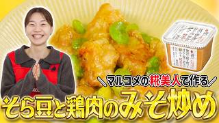 生みそ糀美人でつくる!食材2つ、調味料も2つ!そら豆と鶏肉のみそ炒め