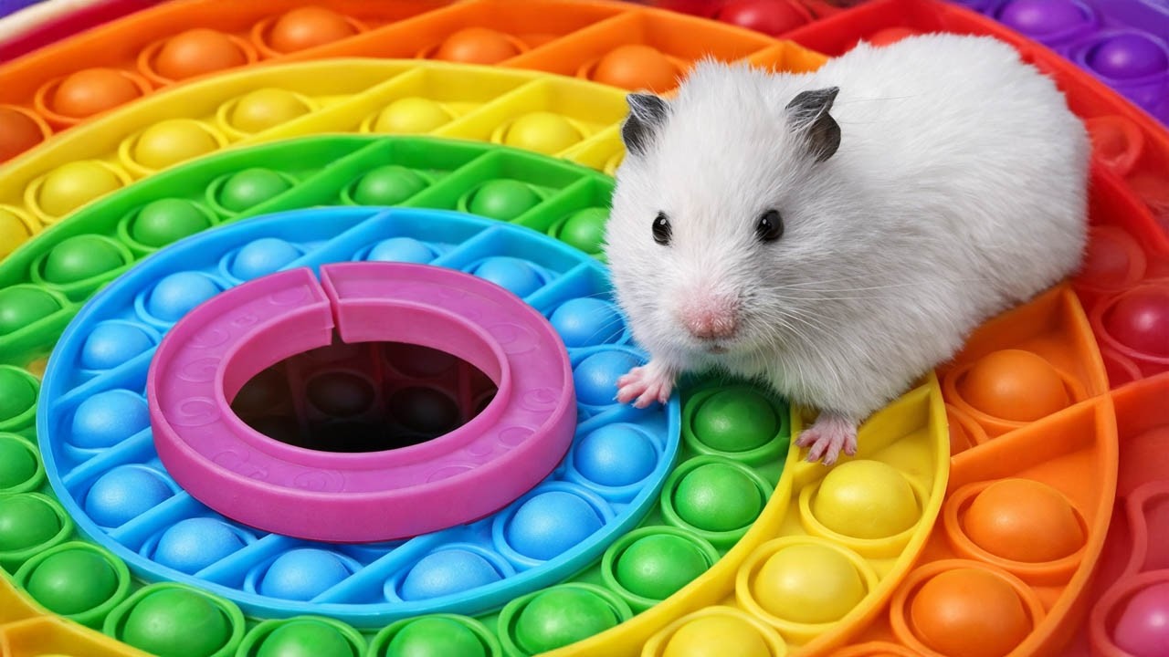 Hamster Escapes the Rainbow POP IT Maze [OBSTACLE COURSE]