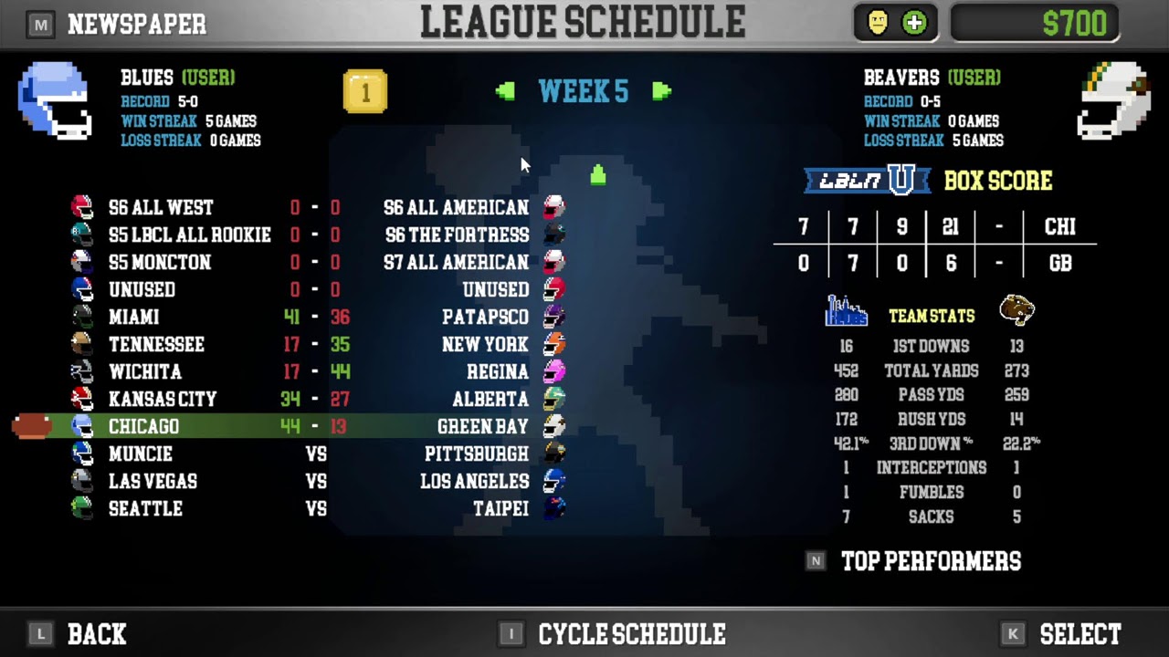 LBCL S7, Wk 5 - Chicago (4-0) @ Green Bay (0-4)