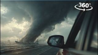 VR 360 Tornado hits the ship and chase you in the car Virtual Reality interactive video