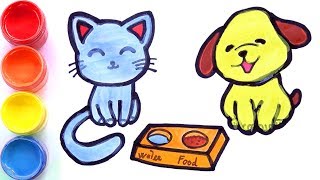 Cat and Dog drawing and coloring - Pets coloring pages for kids Tom Toy Art