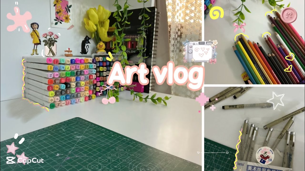 Art vlog 💕دراسه للاختبار ✨جوله في أدوات الرسم ✨