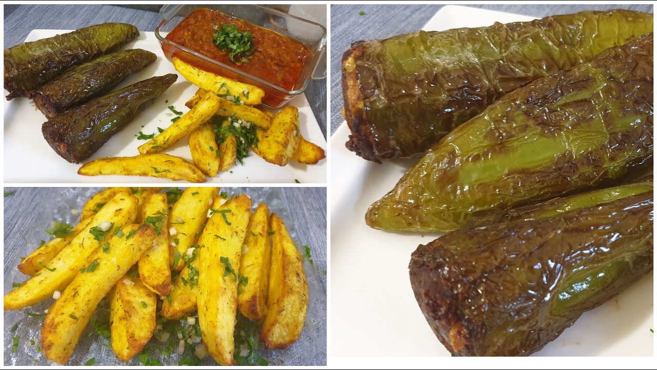 فلفل محشي مع بطاطا في الفور وصلصة طماطم