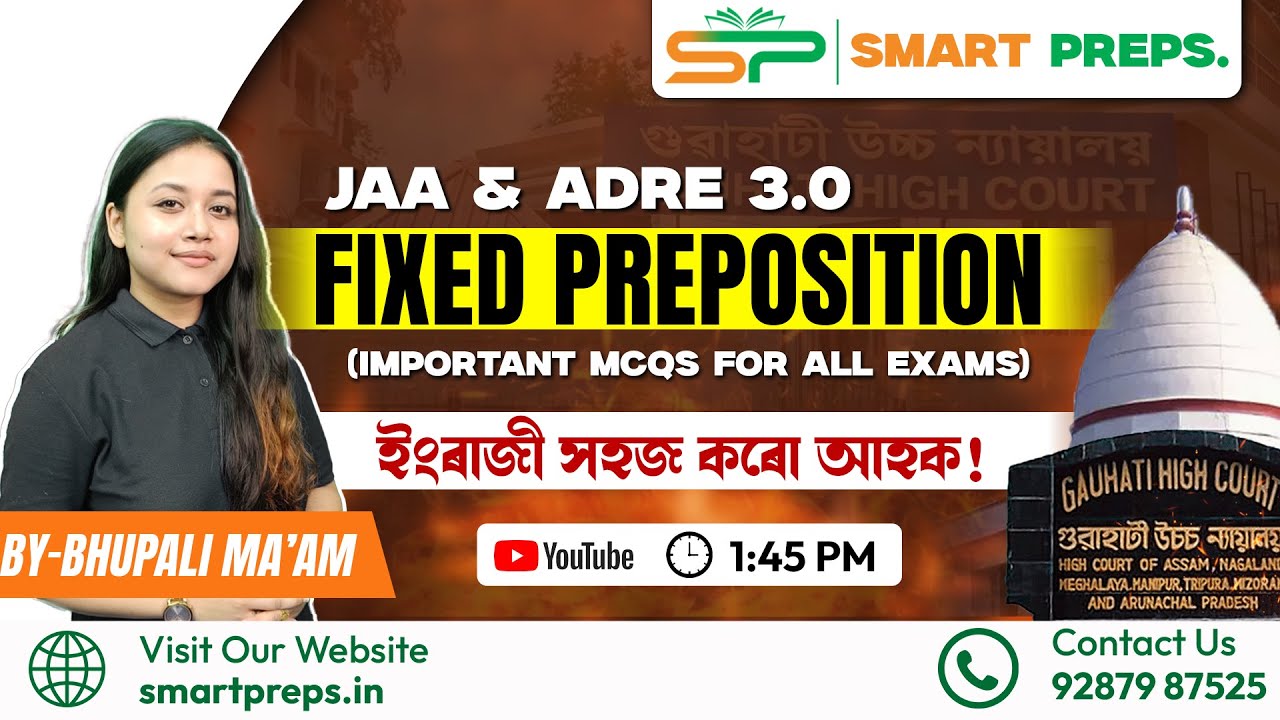 Fixed Preposition |English Grammar/ADRE/ JAA/ For all competitive exams/ By Bhupali Sandhya Ma'am