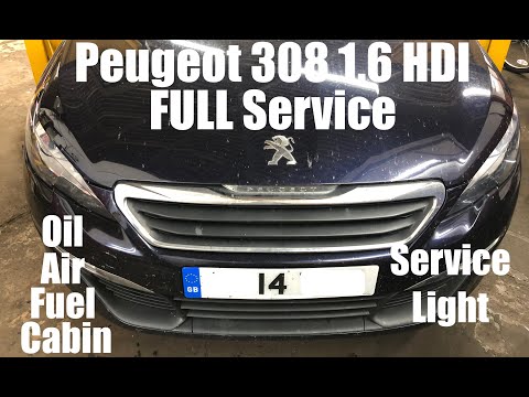 Peugeot 308 1.6 HDI FULL Service Oil & Filter Air Fuel Cabin Filters Service Light Reset How To DIY