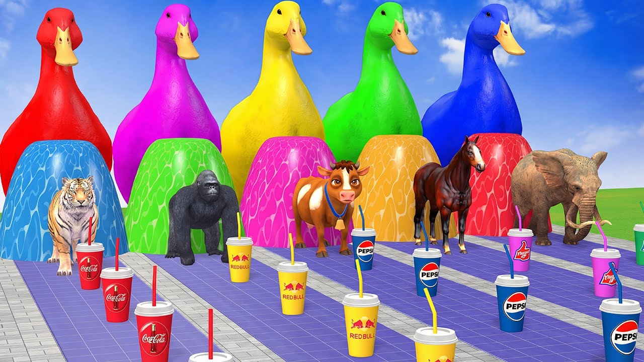 Long Slide Game with Cow Elephant Gorilla Hippopotamus Tiger 3d Animal Game Funny 3d Animals