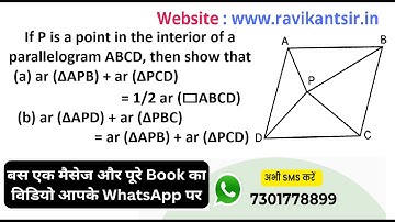If P is a point in the interior of a parallelogram ABCD, then show that(a) ar (∆APB) + ar (∆PCD) =