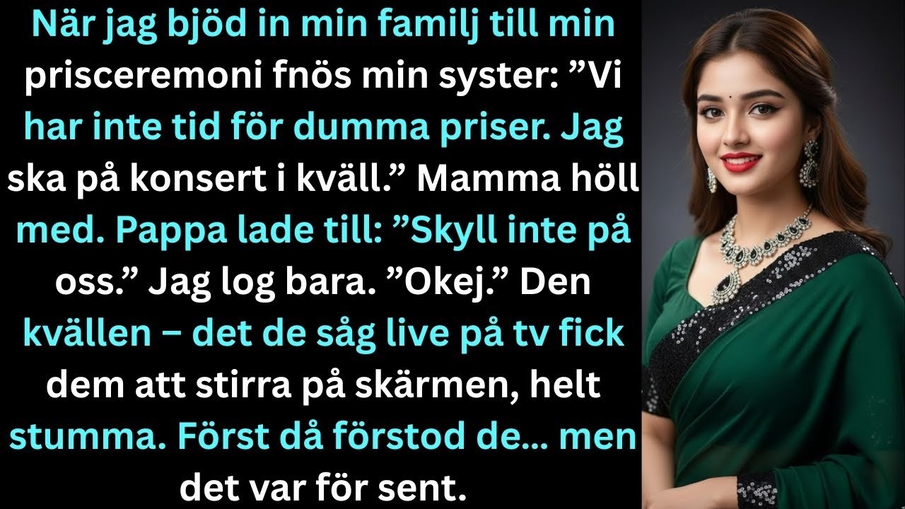 Jag skickade inbjudan till mitt eget pris i familjegruppchatten och bad dem komma. Min syster svarade först: "Grattis, men jag går på konsert istället." Mamma höll med. Pappa skrev att de inte...