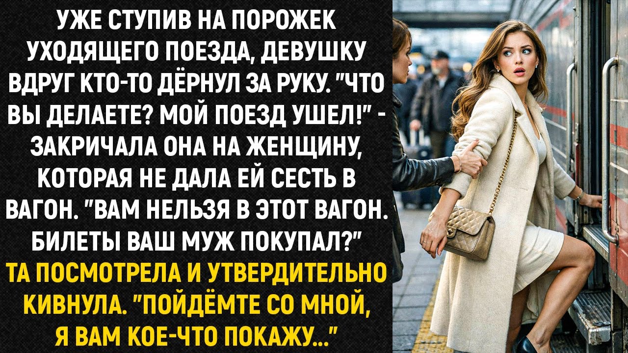 Уже ступив на порожек уходящего поезда, девушку вдруг кто-то дёрнул за руку. 