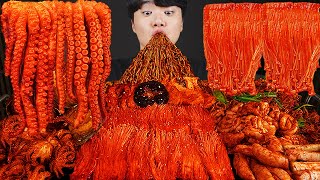 ASMR MUKBANG | Fire noodles, Spicy Seafood boil, enoki mushroom, korean eating sound !