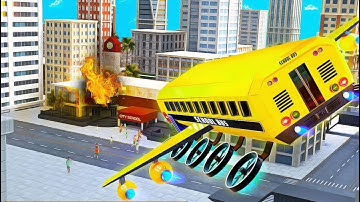 Flying School Bus Robot: Hero Robot Games .Android Gameplay