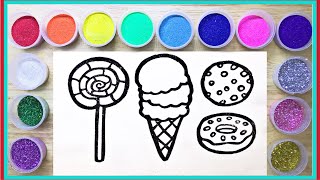 Tô Màu Tranh Cát Kim Tuyến Kẹo Kem Và Bánh Donut - Sand Painting Ice Cream Sweet And Donut. 373.