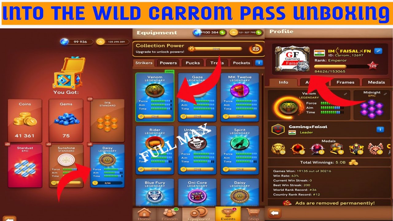Into The Wild Season Carrom Pass Unboxing With Voice Over || New Carrom Pass || Gaming Faisal 