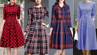 extremely gorgeous on-trend check stripped and lining print A-line skirts waist belt dresses 2k23