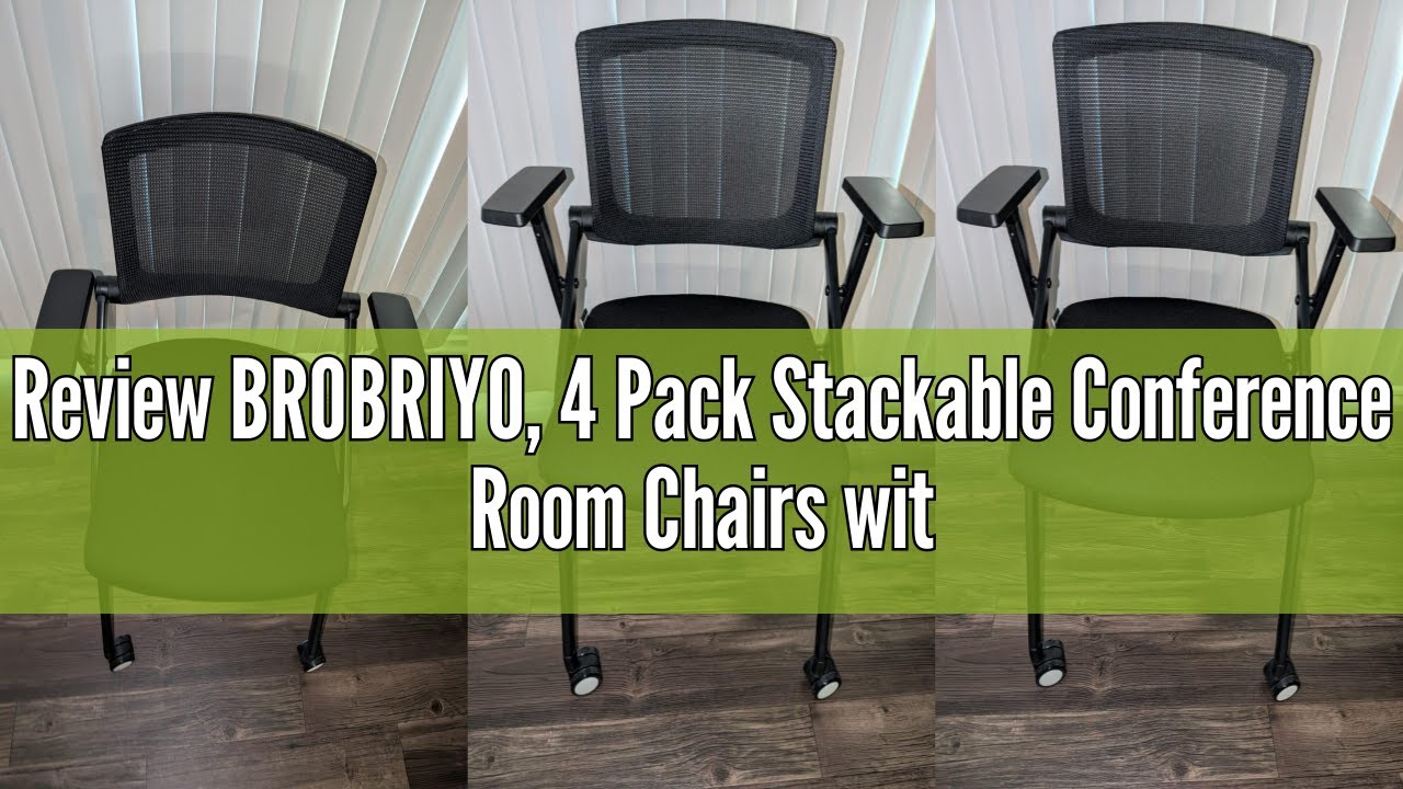 Review BROBRIYO, 4 Pack Stackable Conference Room Chairs with Wheels and Paddle, Ergonomic Mesh Back