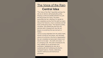 The voice of the rain class 11 | the voice of the rain central idea | #class11