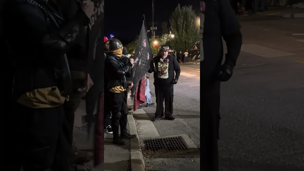 Portland ICE facility yesterday! Native American woman dancing for peace! 