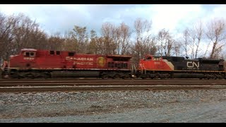 Canadian Pacific and Canadian National Units Pull Stack Train 4K