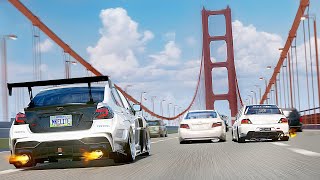 Intense Cut Up on Golden Gate Bridge: Subaru STi vs Mitsubishi EVO | Assetto Corsa Driving Mod