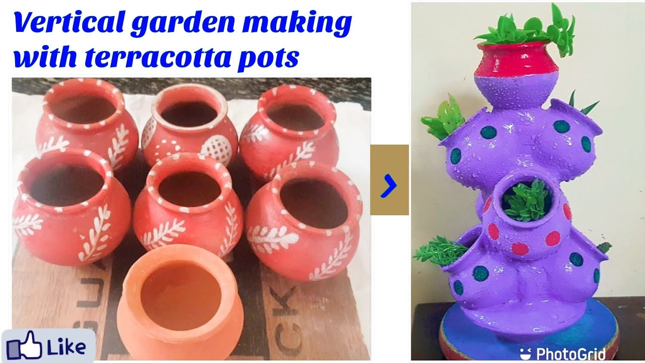 Vertical Garden Using Terracotta Pots //Make Vertical Garden at Home