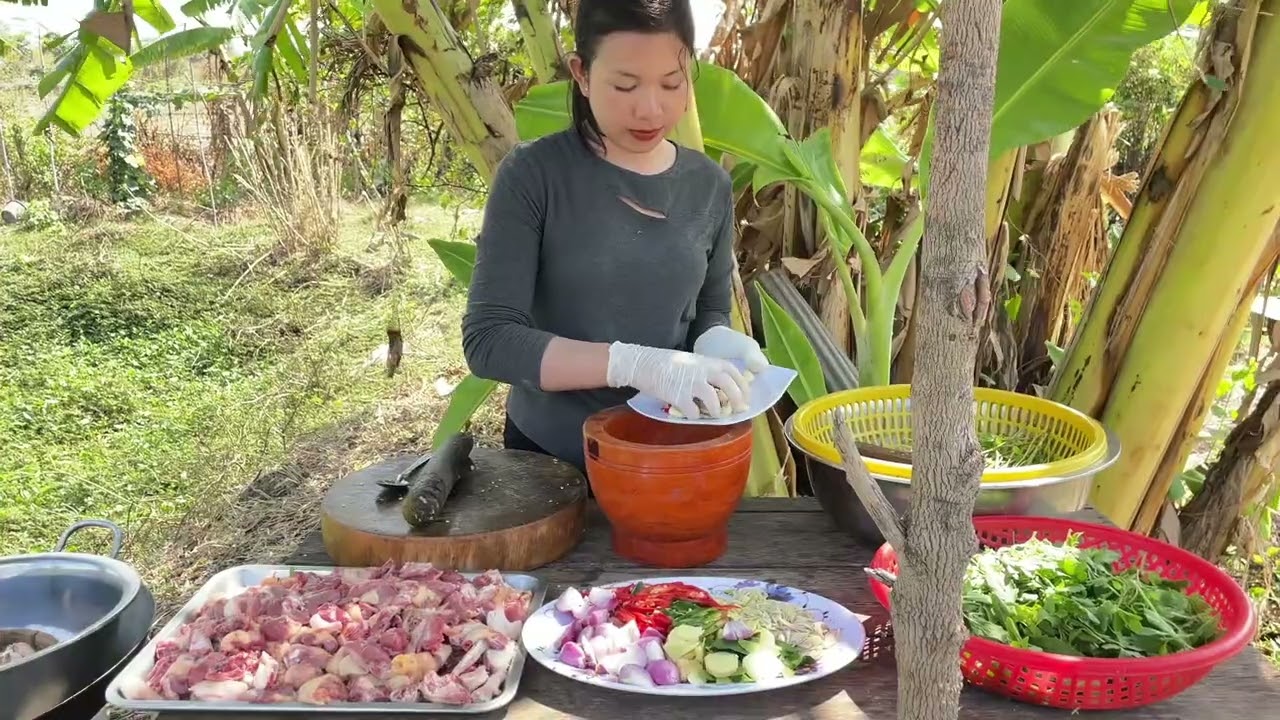 🔥 Spicy Stir-Fried Duck with Fresh Herbs | Outdoor Village Cooking