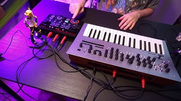 Using a midi syncable (boos rc-202) loop station with a synth or sequencer.
