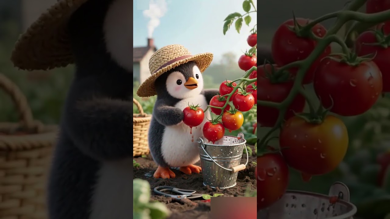 Penguin Goes Tomato Picking?! (Farm Chaos! 🐧🍅)