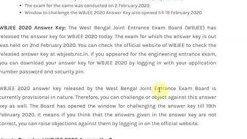 WBJEE 2020 Answer Key Released, check details here