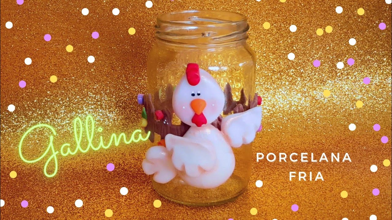 Como decorar frasco con porcelana fria. Gallina fácil em biscuit