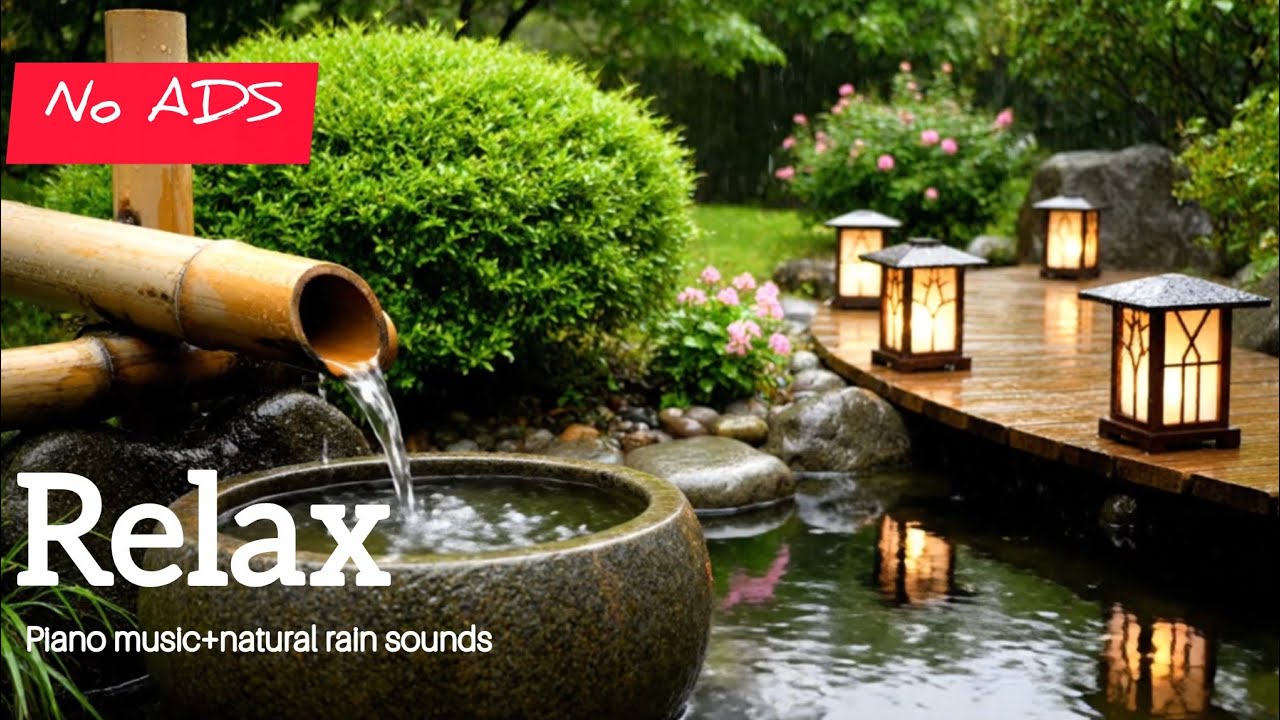 Bamboo Water Fountain + Healing Piano Music | Deep Sleep, Stress Relief & Meditation