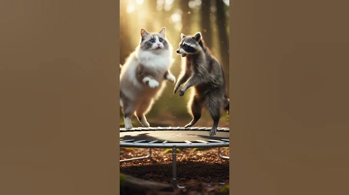 Watch the video about Trampoline Fun in the Forest! 🌲 ViVi the Ragdoll Cat & Raccoon Jump for Joy