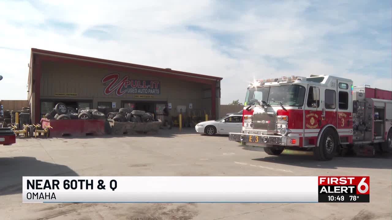 Omaha crews battle fire at car parts lot - YouTube