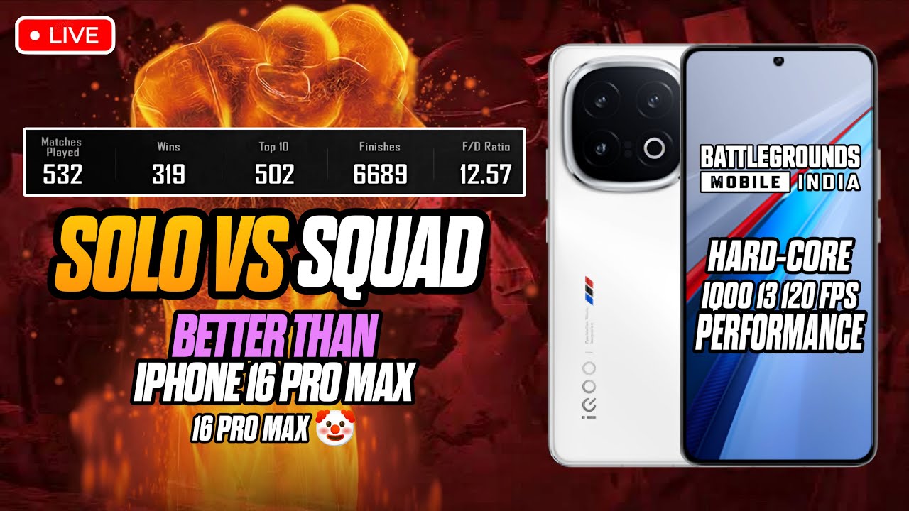 🔴SOLO VS SQUAD | IQOO 13 INDIA FASTEST PHONE LIVE PERFORMANCE TEST ...
