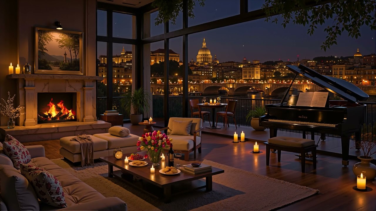 Italian Night Jazz 🌃 Cozy Apartment in Rome with Soft Jazz Saxophone Music for Relaxing \u0026 Sleeping